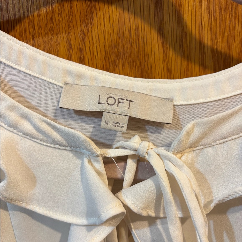 LOFT Ivory Ruffle Detail Blouse - Picture 2 of 2